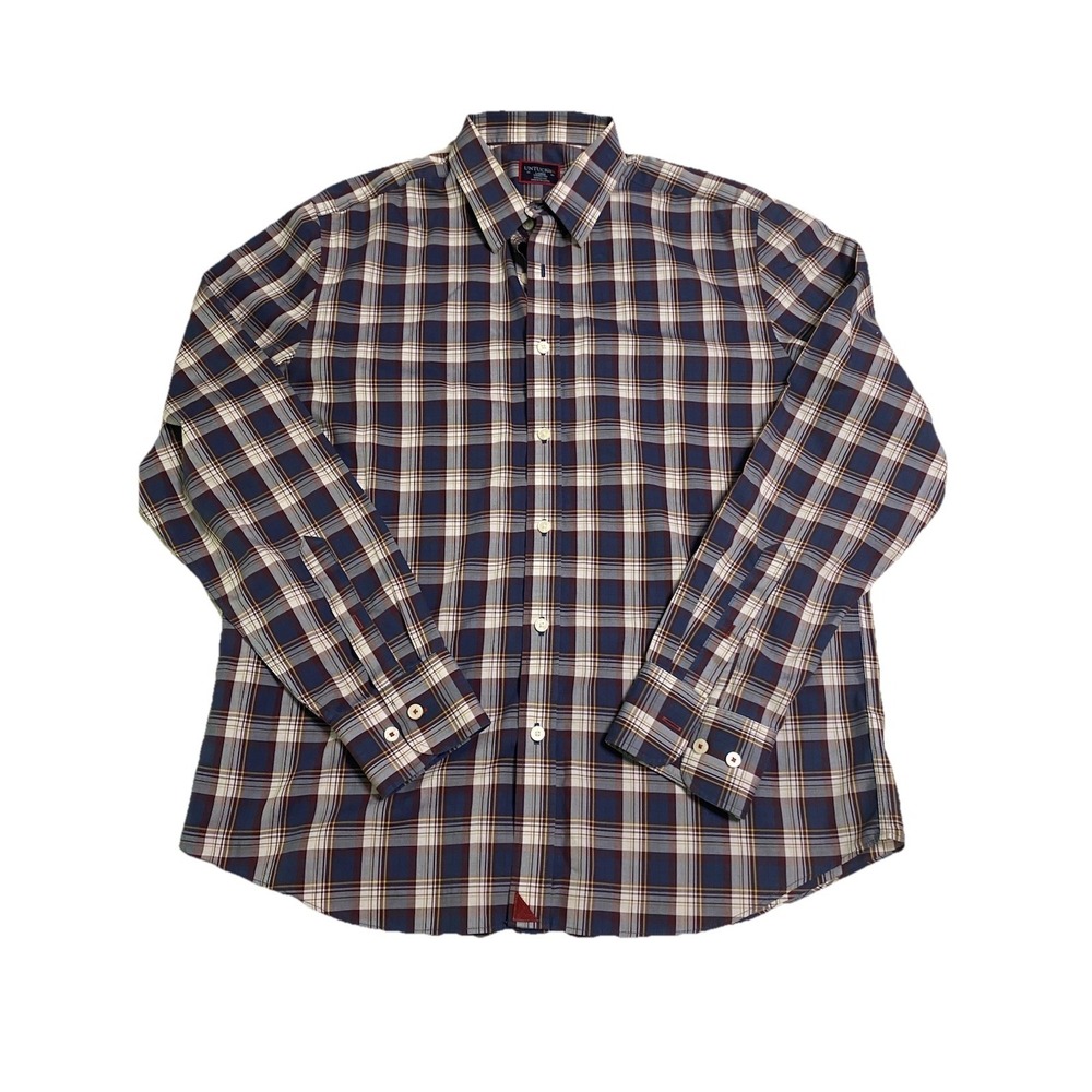 UNTUCKit Shirt Mens Large Wrinkle Free Plaid Button Down Long Sleeve Navy Maroon